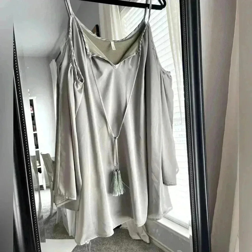 Satin Cold Shoulder Swing Dress